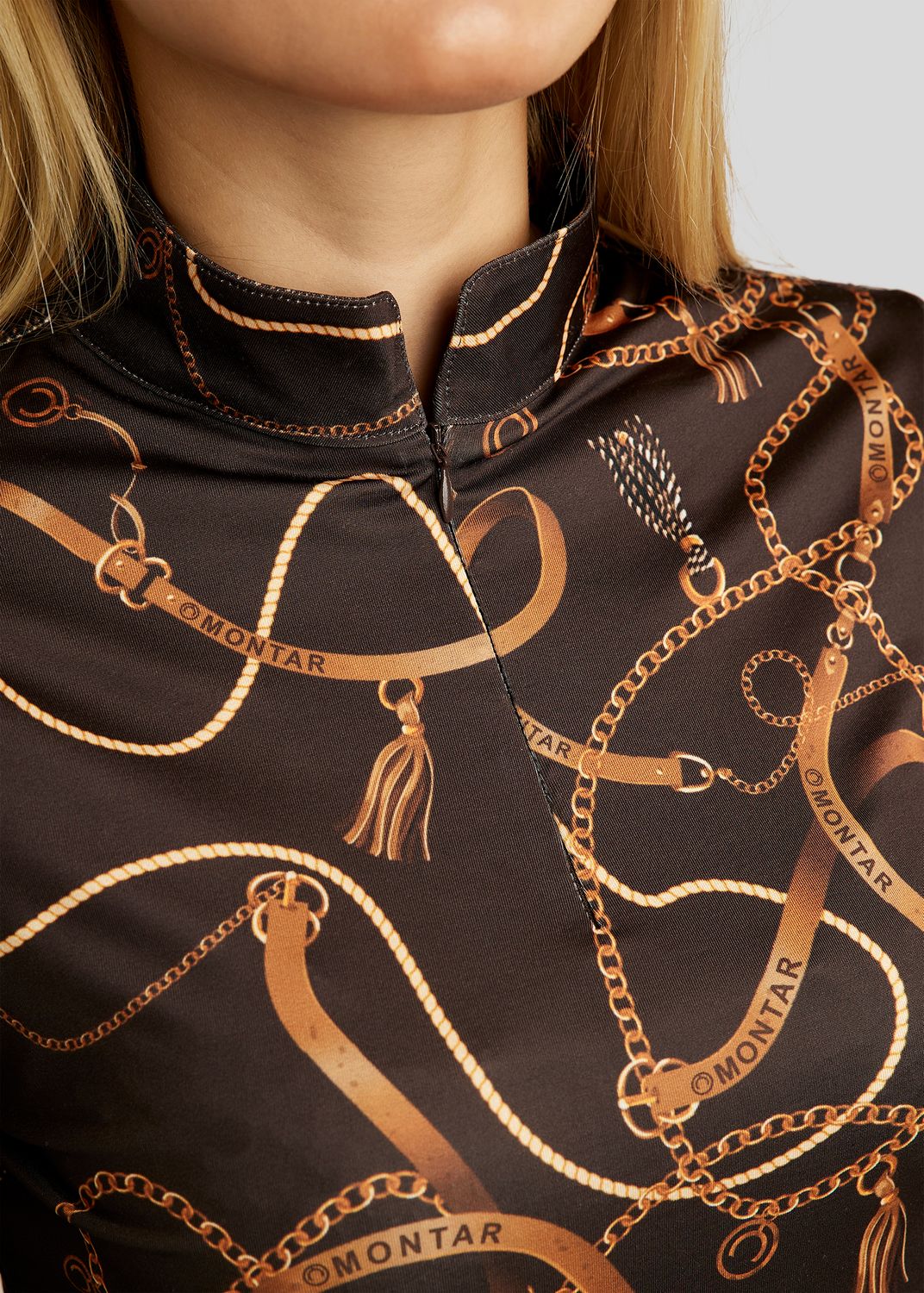 Haily Long Sleeved Polo w. Bridle Print - Brown 