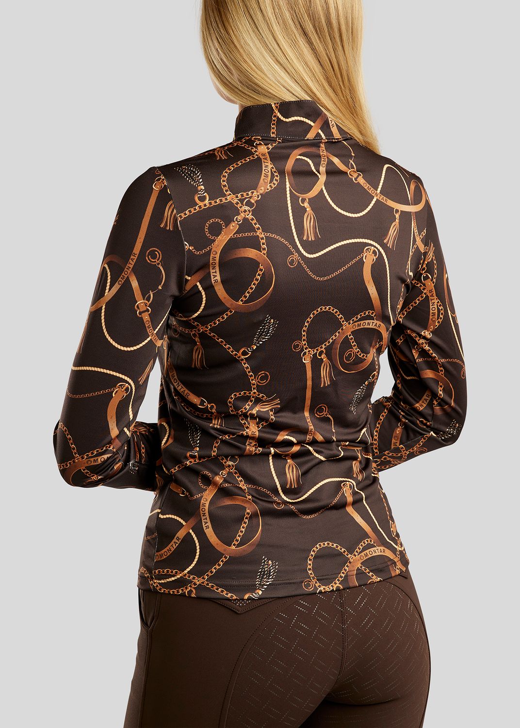 Haily Long Sleeved Polo w. Bridle Print - Brown 