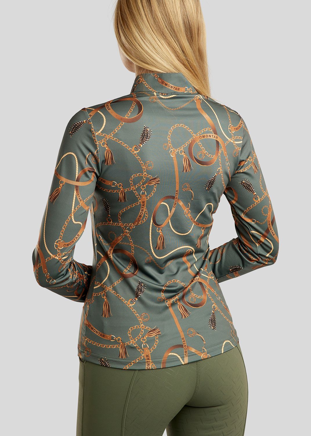Haily Bridle Print Black Long Sleeve Polo Pine Green