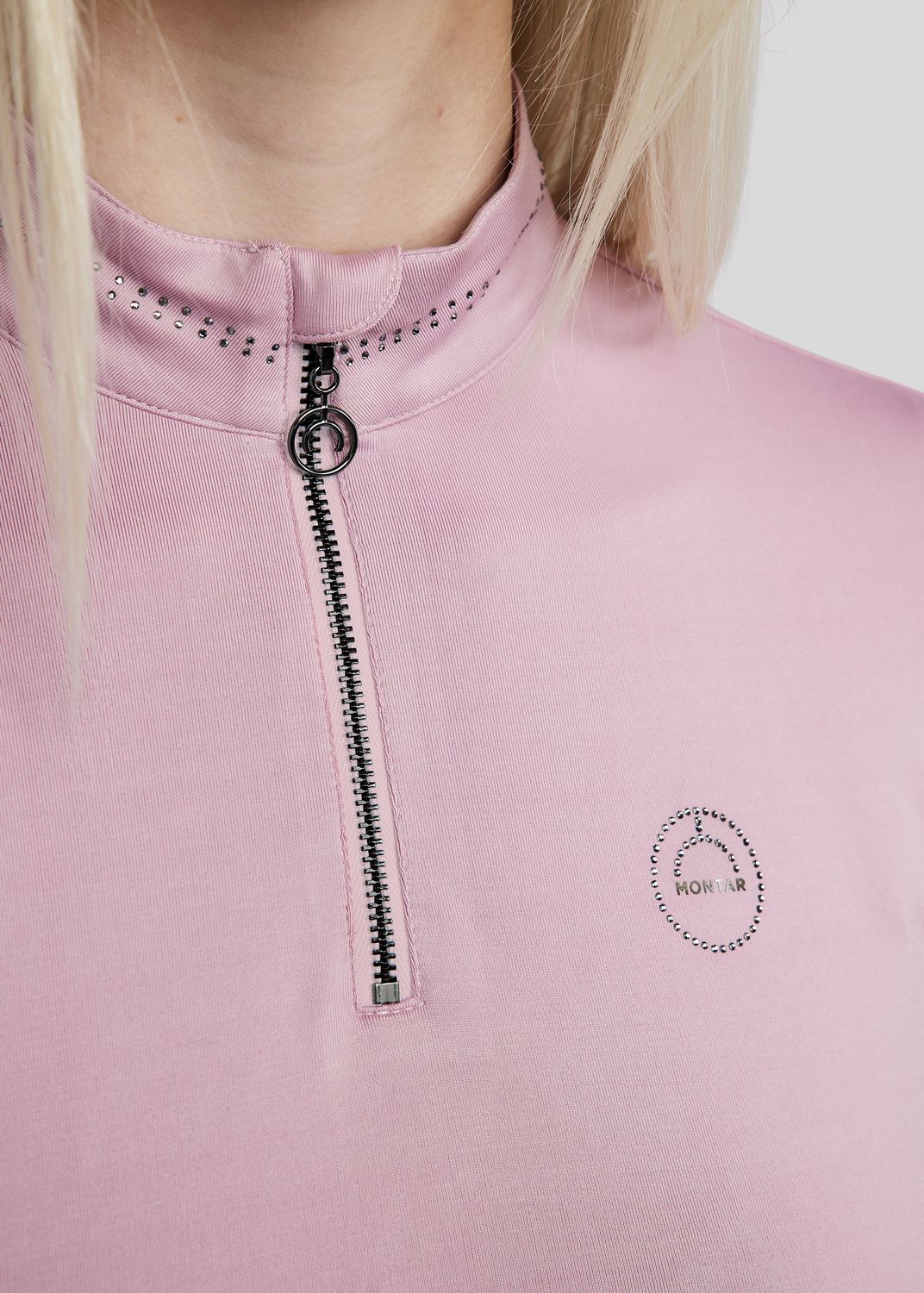 MoBlair SS Polo w. Gun Metal Crystals - Candy Pink