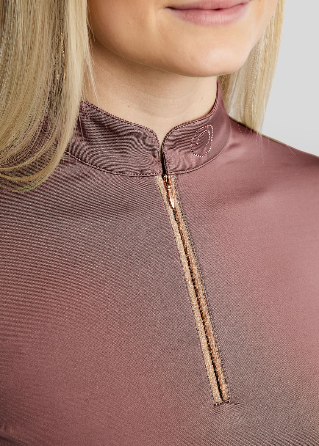 MoGlenda Long Sleeved Polo w. Rosegold Caviar Tape - Dusty Rose 