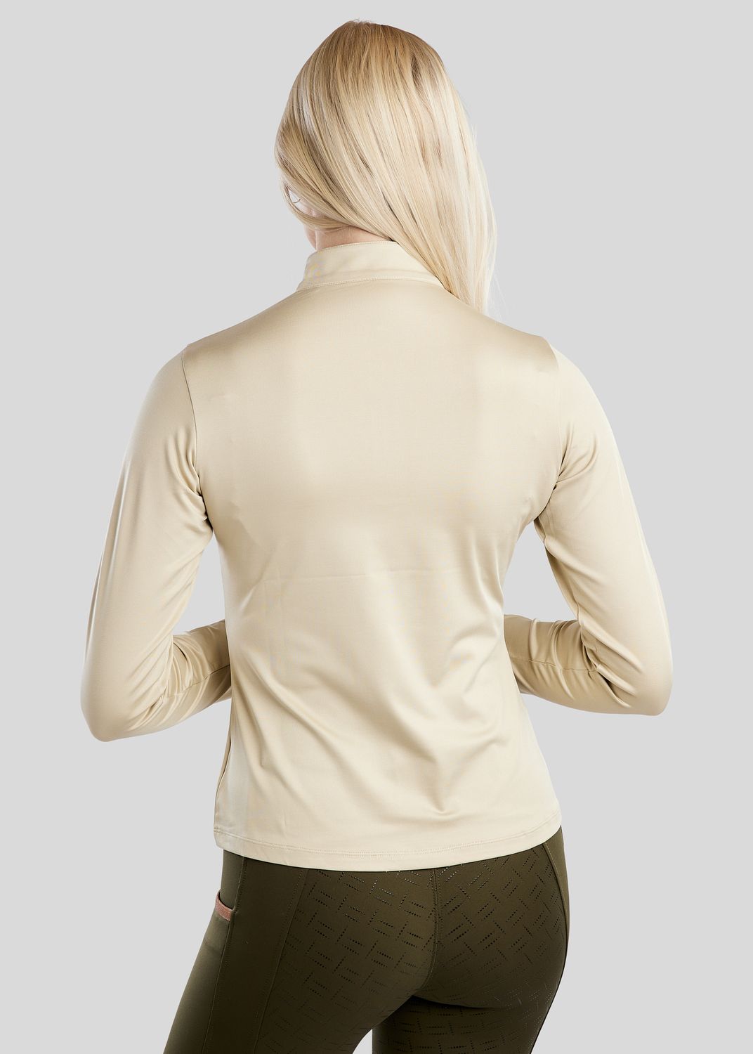 MoGlenda Long Sleeved Polo w. Rosegold Caviar Tape - Warm Grey Beige 