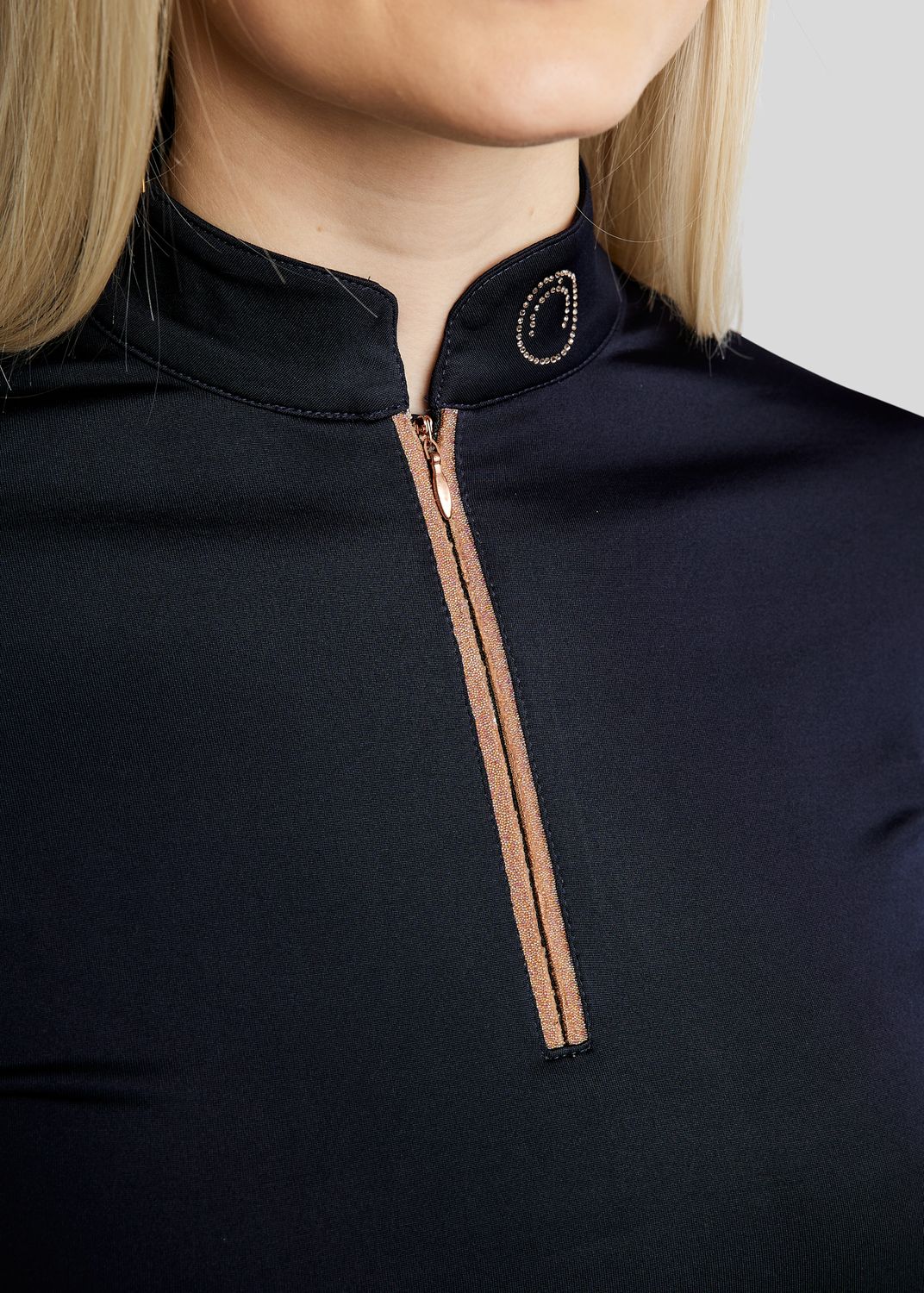 MoGlenda Long Sleeved Polo w. Rosegold Caviar Tape - Navy 