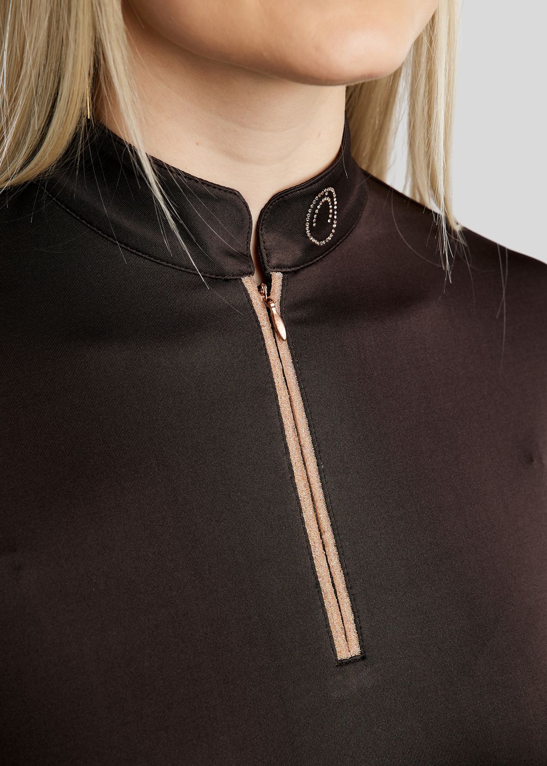 MoGlenda Long Sleeved Polo w. Rosegold Caviar Tape - Brown 
