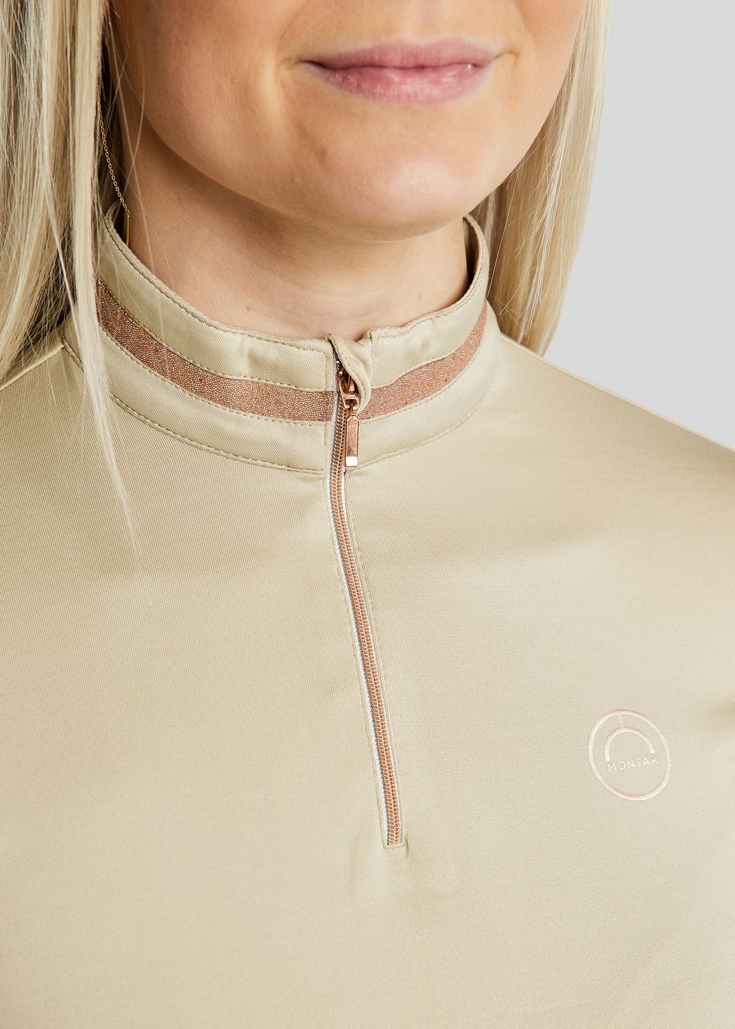 MoGlenda Thermo Polo w. Rosegold Caviar Tape - Warm Grey Beige 