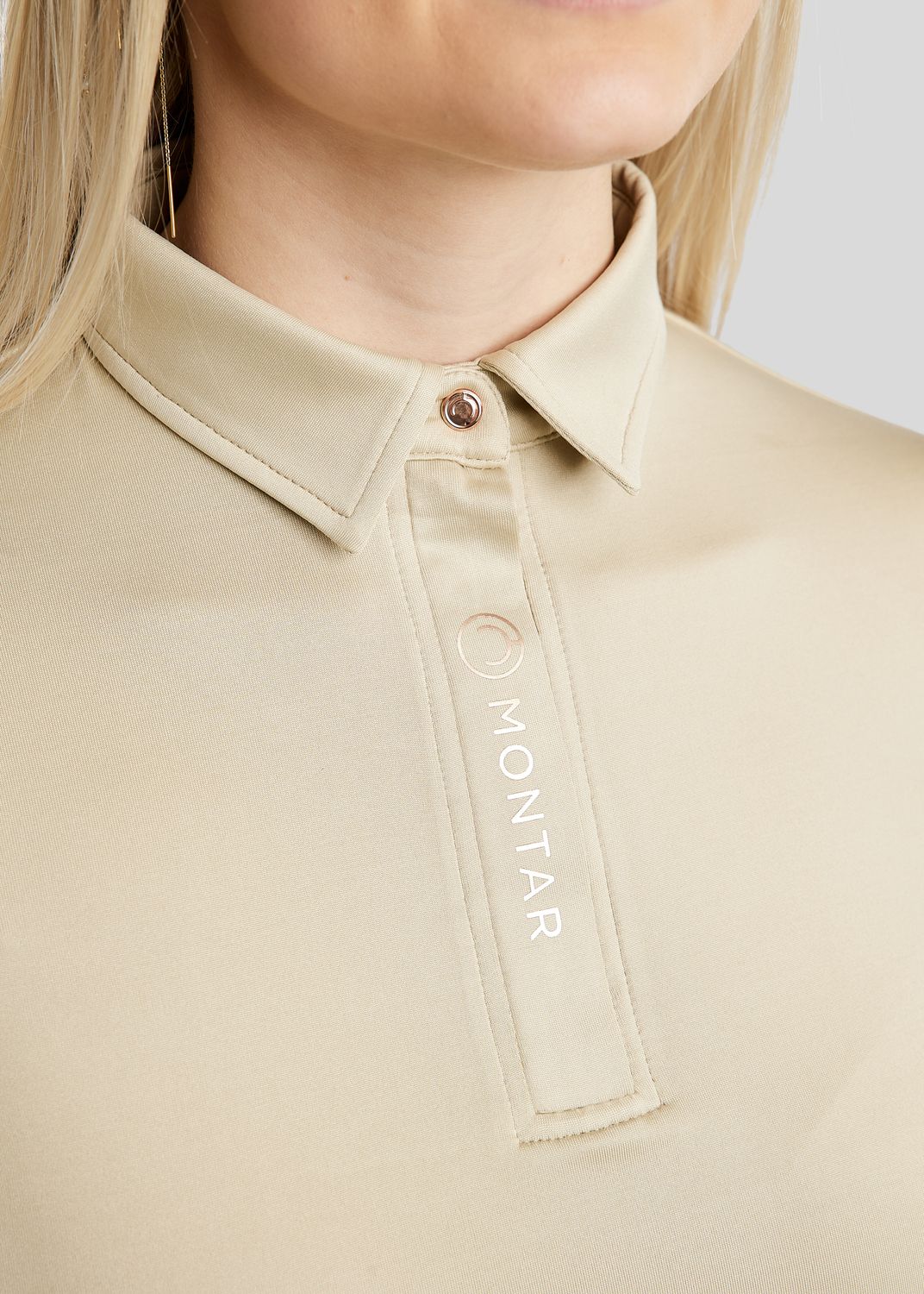 MoSusan Long Sleeved Polo W. Rosegold Logo - Warm Grey Beige 