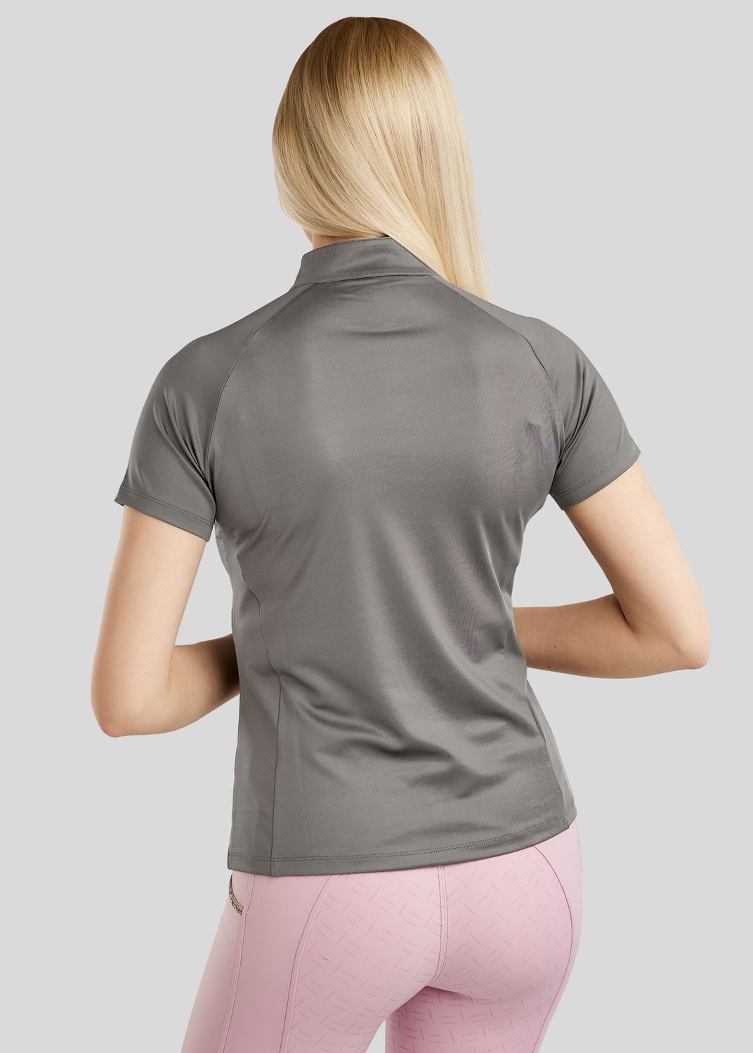 MoLila SS Polo w. Champagne Crystal Tape and Crystals - Grey