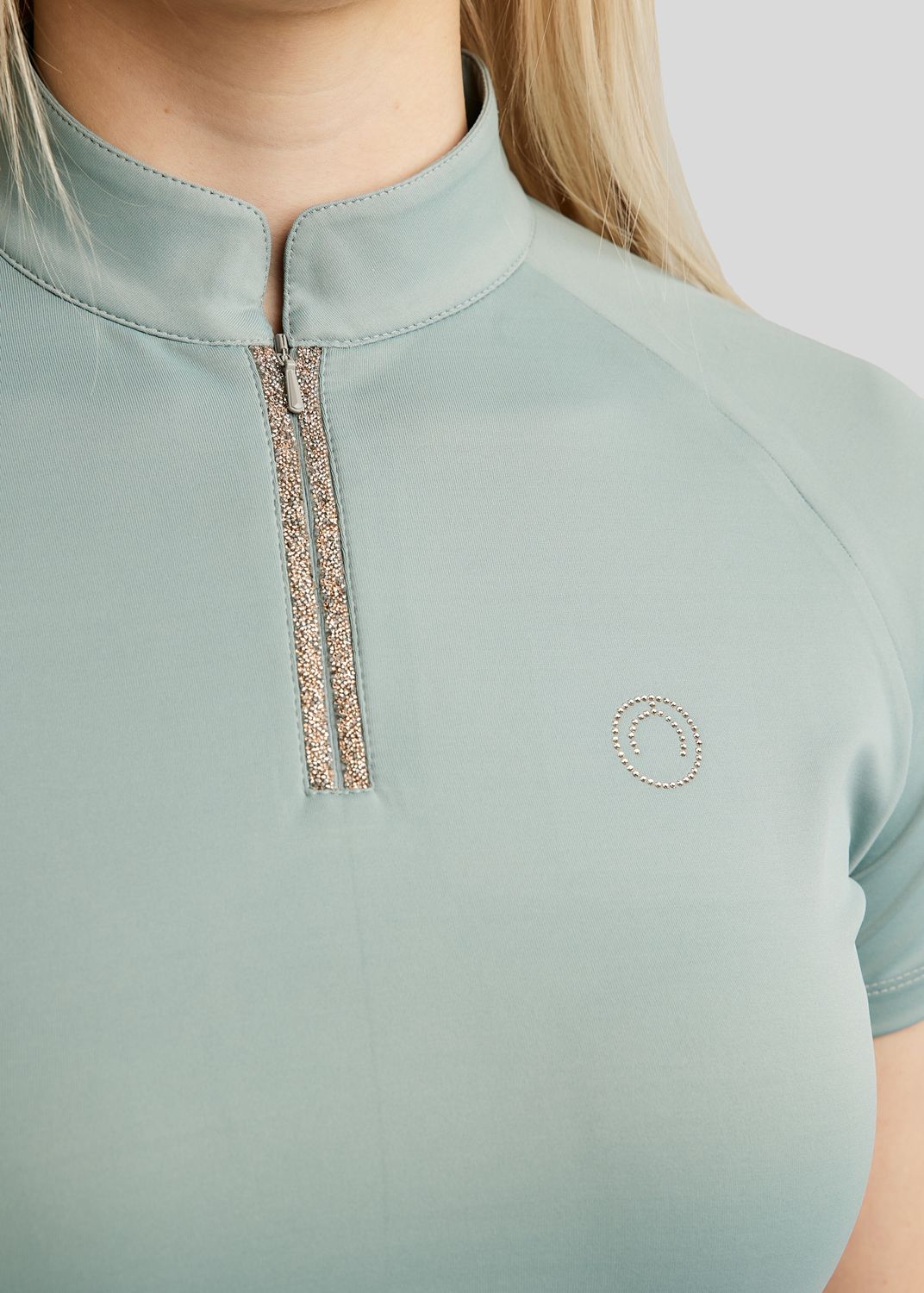 MoLila SS Polo w. Champagne Crystal Tape and Crystals - Turin