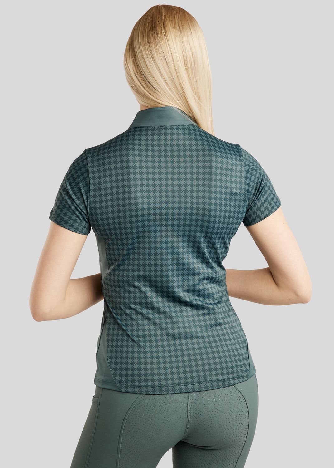 MoHannah Allover Printed Houndstooth SS Polo - Jade
