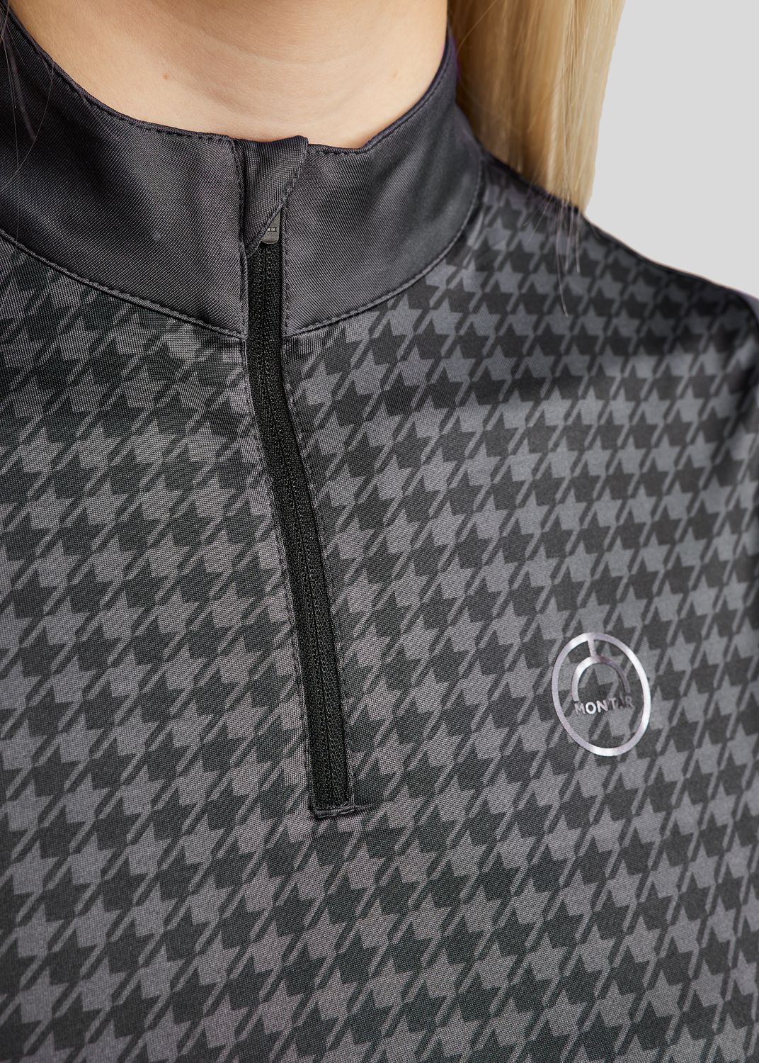 MoHannah Allover Printed Houndstooth Sleeveless Polo - Slate Grey