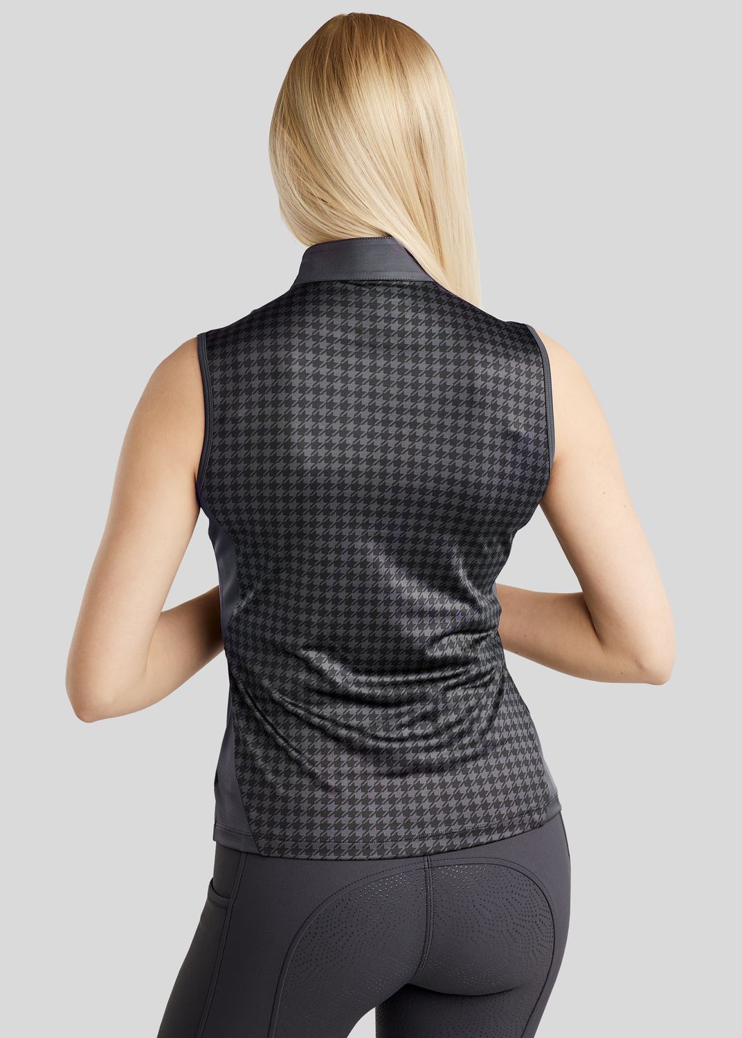 MoHannah Allover Printed Houndstooth Sleeveless Polo - Slate Grey