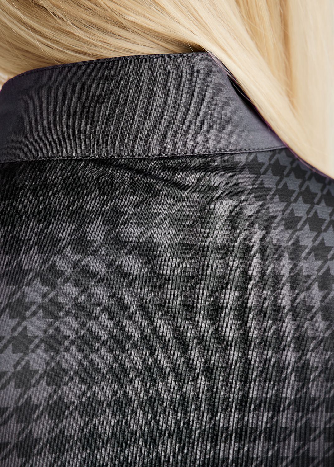 MoHannah Allover Printed Houndstooth Sleeveless Polo - Slate Grey