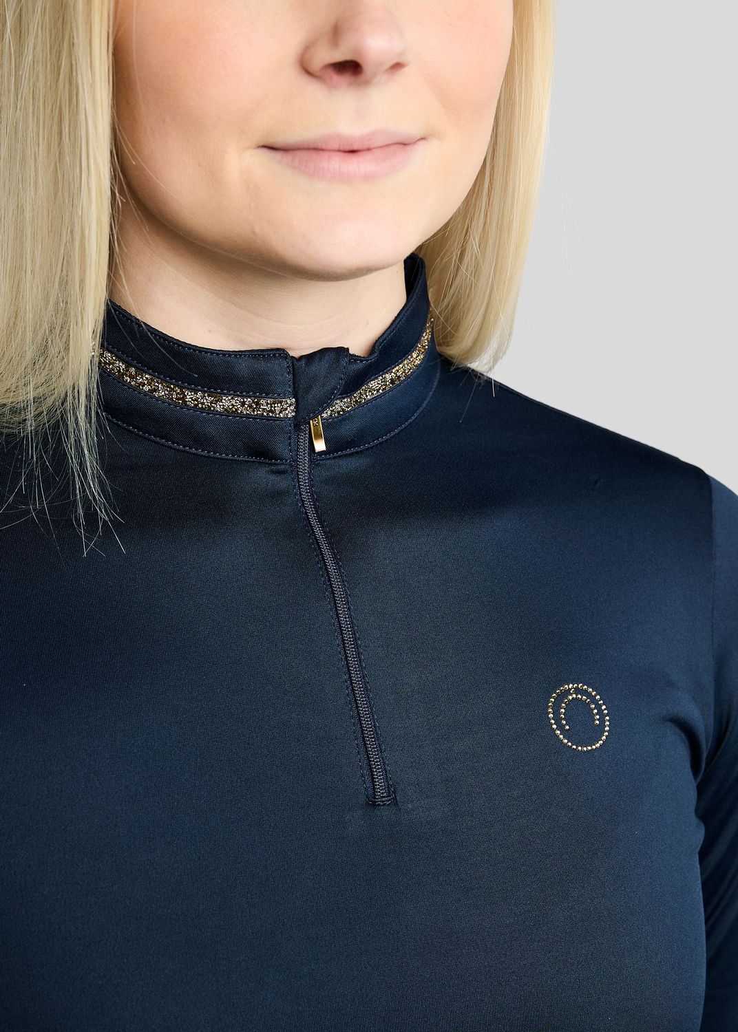 MoVeronica Thermo Polo w. Golden Quartz Crystal Tape and Crystals - Navy 
