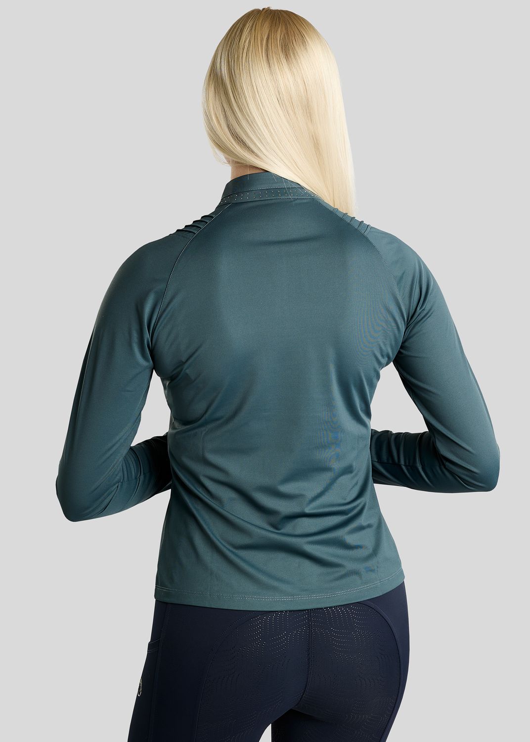MoWilma Long Sleeved Polo w. Golden Quartz Crystals and Pintucks - Dark Slate 