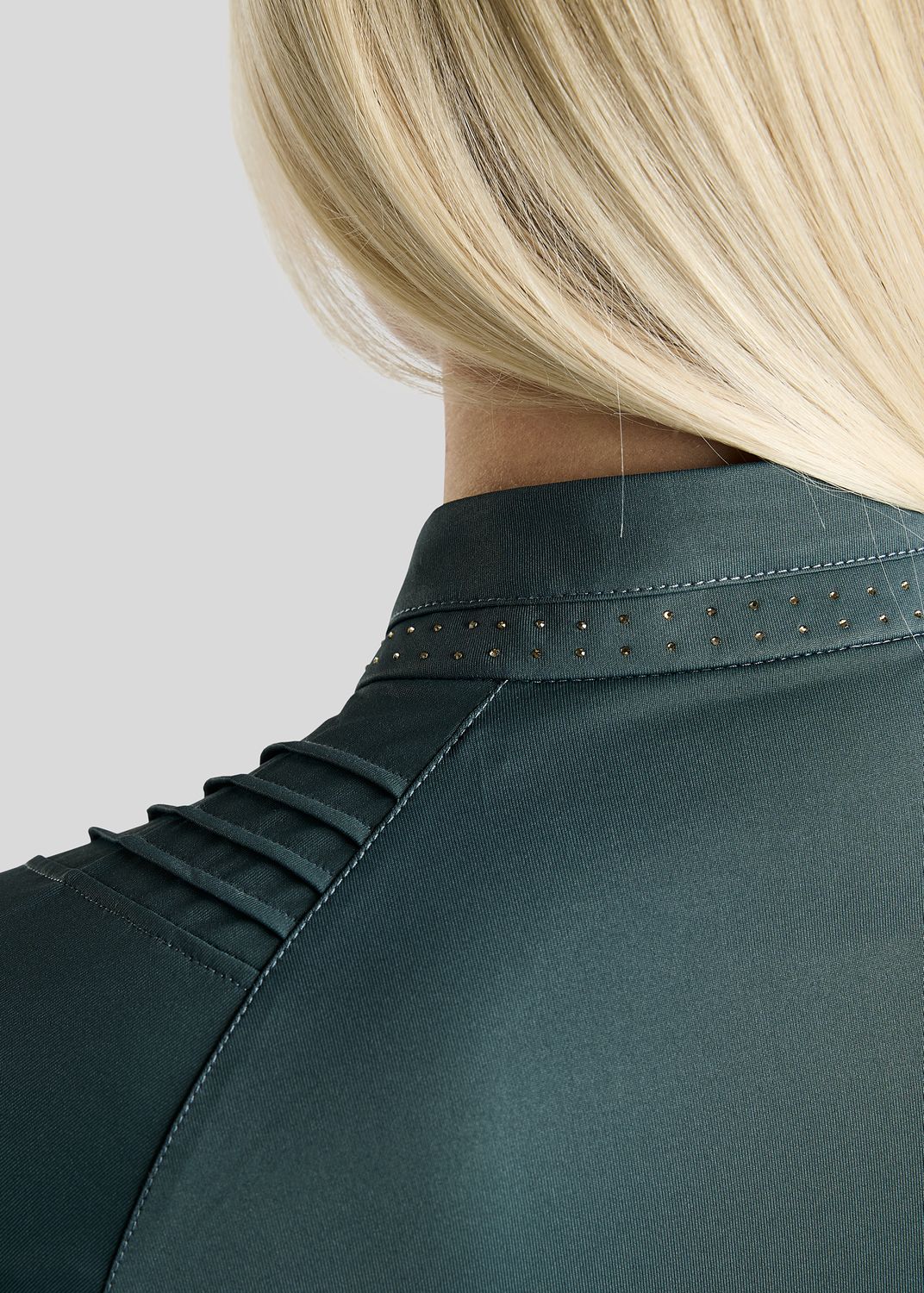 MoWilma Long Sleeved Polo w. Golden Quartz Crystals and Pintucks - Dark Slate 