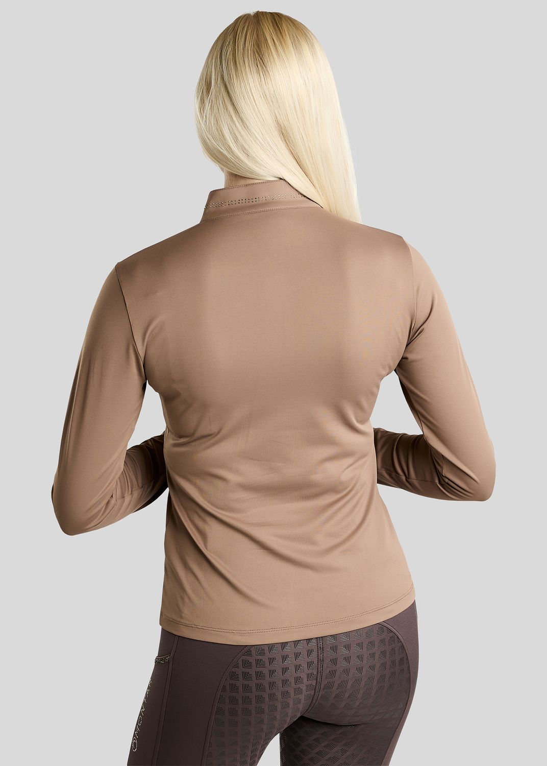 MoEverline Long Sleeved Polo w. Golden Quartz Crystals - Nougat Brown 