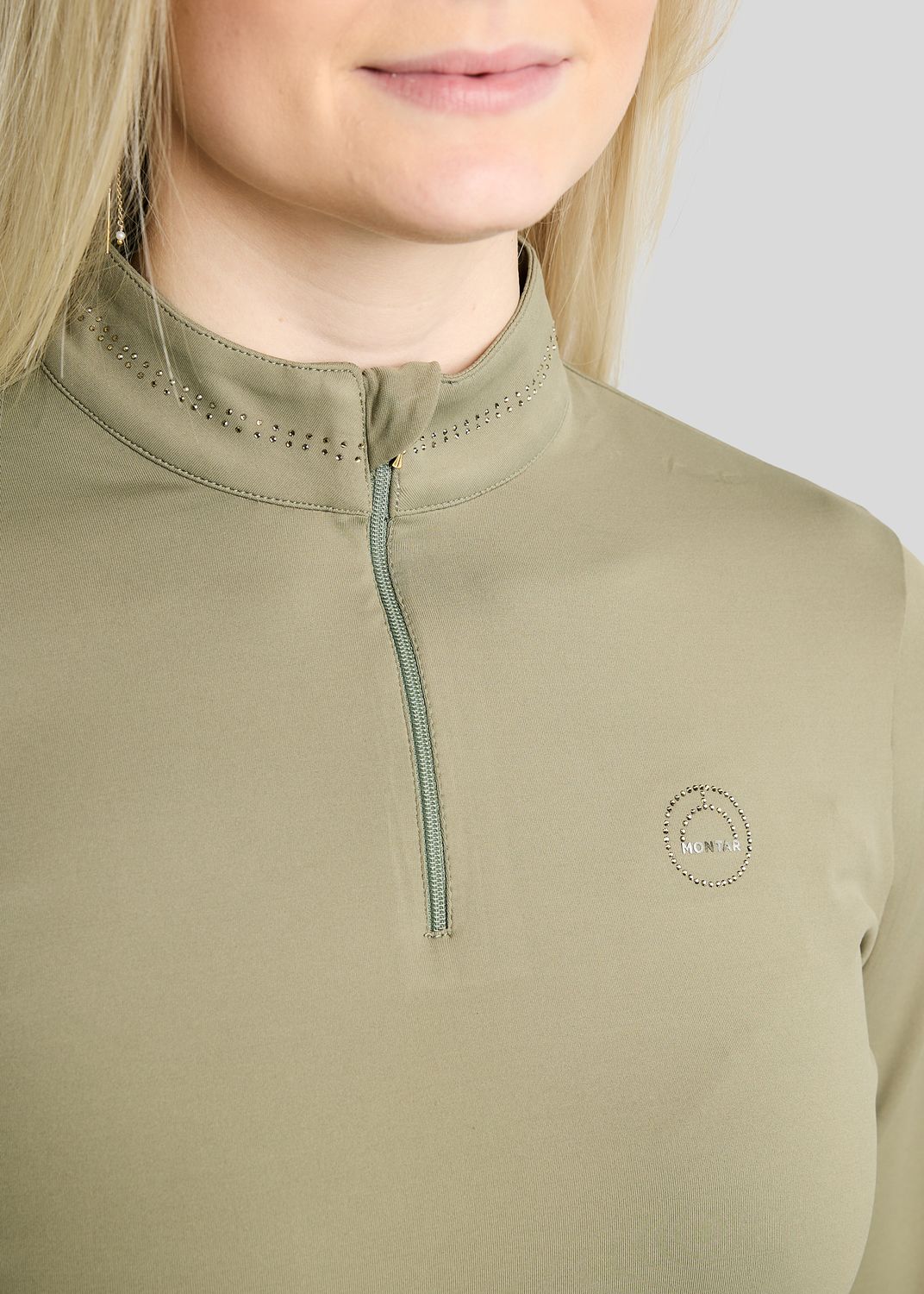 MoEverline Long Sleeved Polo w. Golden Quartz Crystals - Dusty Green 