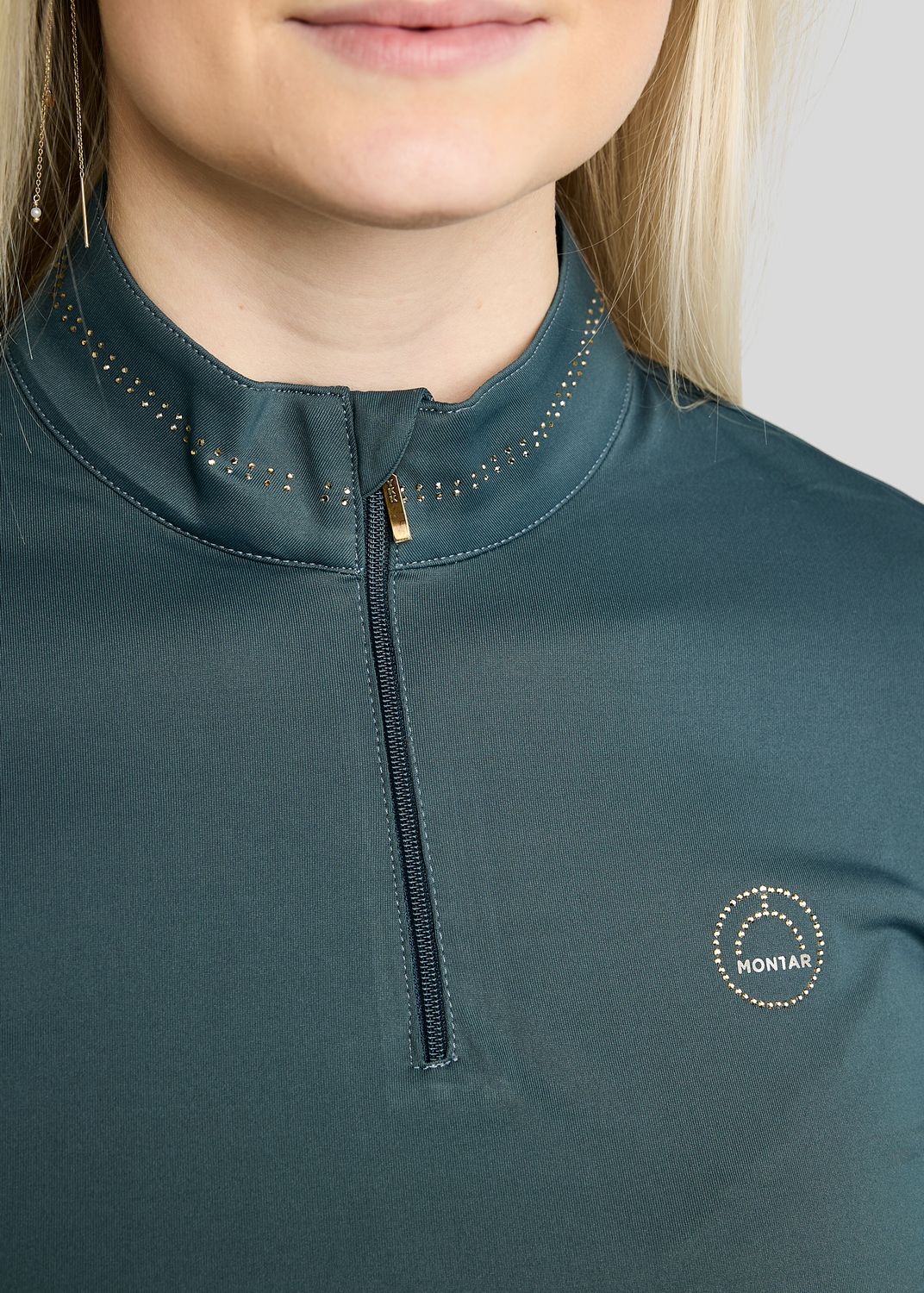 MoEverline Long Sleeved Polo w. Golden Quartz Crystals - Dark Slate 