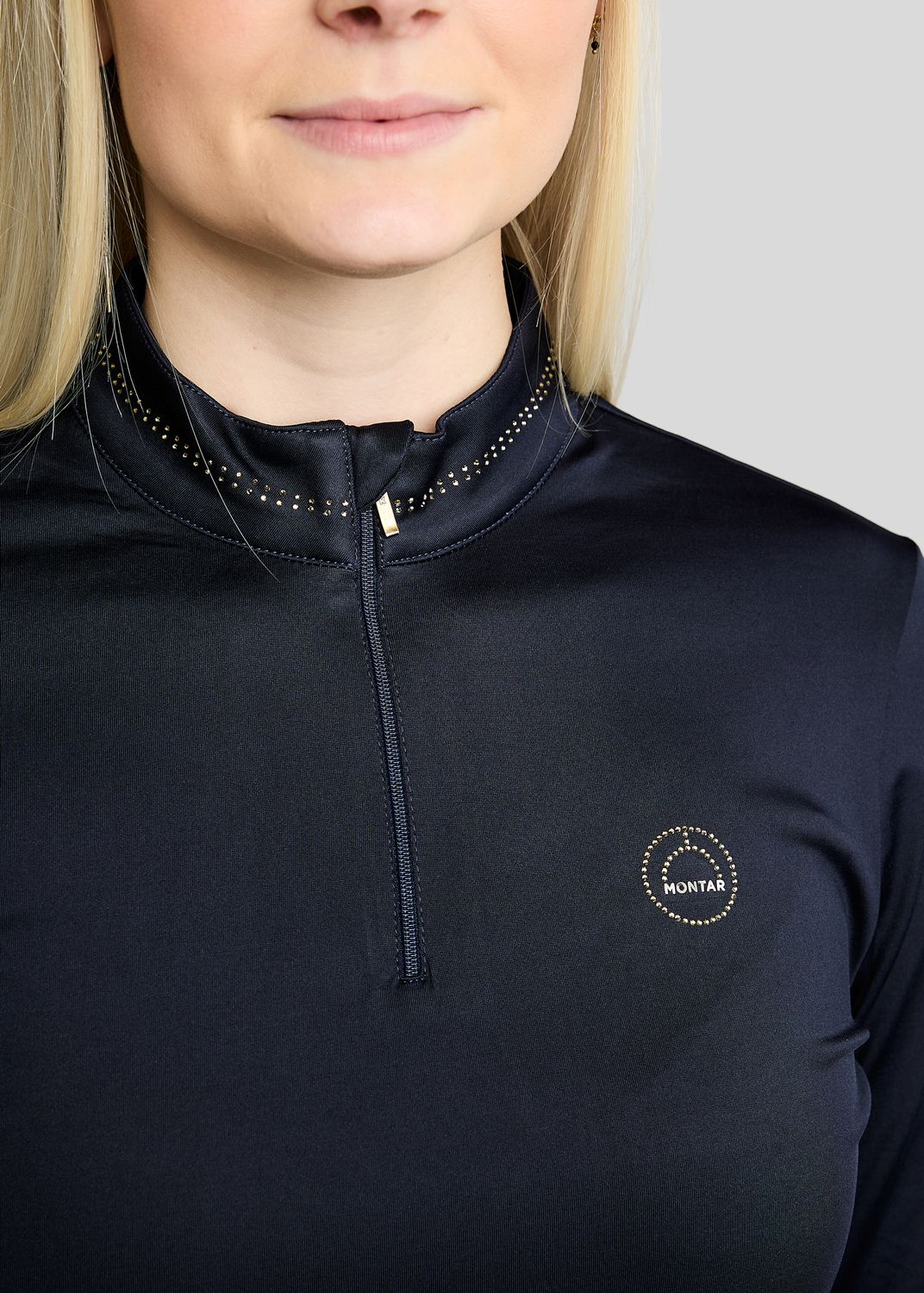 MoEverline Long Sleeved Polo w. Golden Quartz Crystals - Navy 