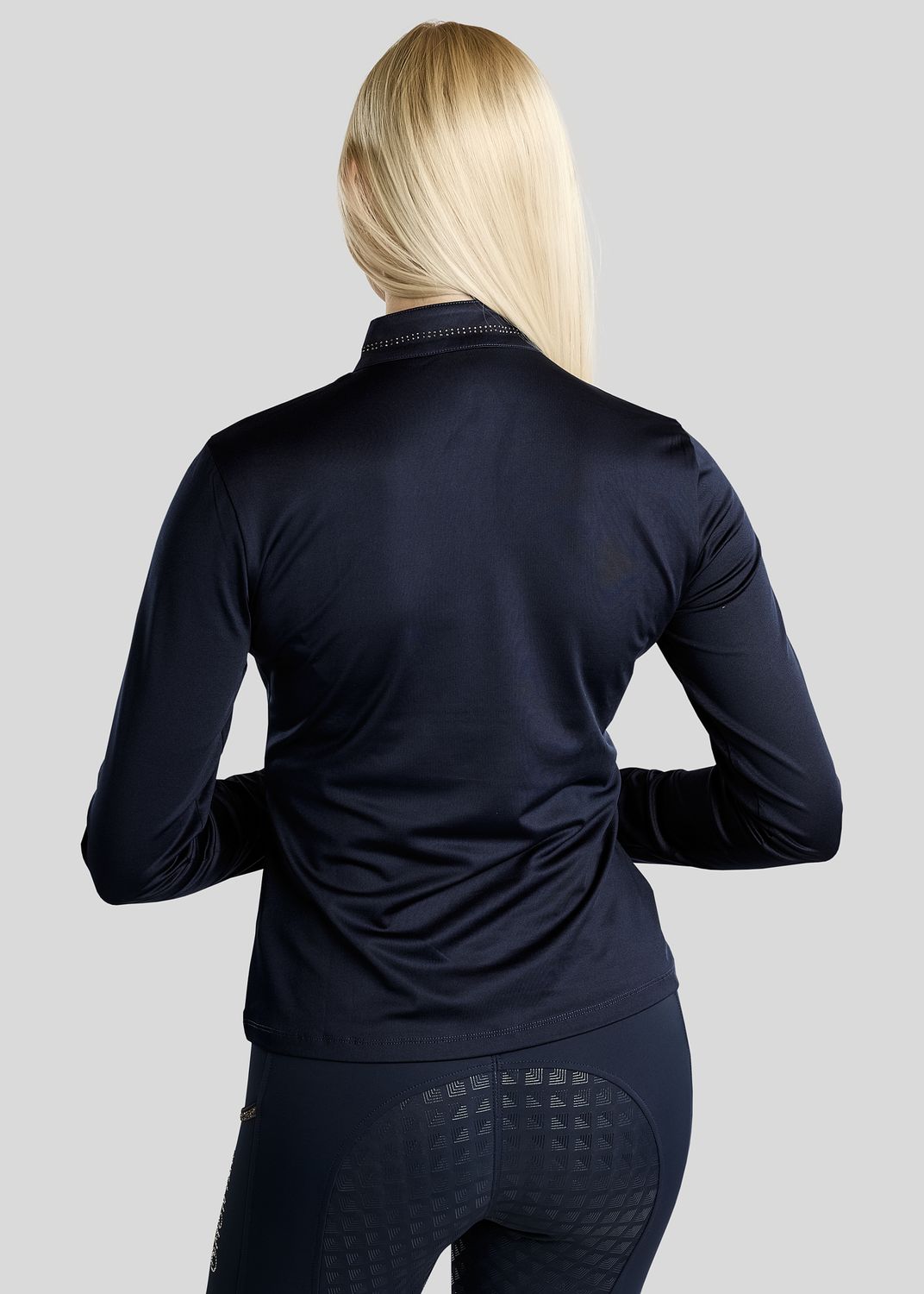MoEverline Long Sleeved Polo w. Golden Quartz Crystals - Navy 