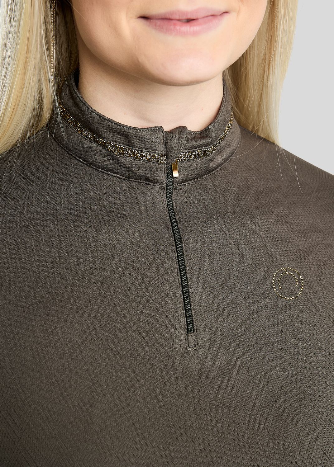 MoEkta Long Sleeved Jacquard Polo w. Golden Quartz Crystal Tape - Forest Green 