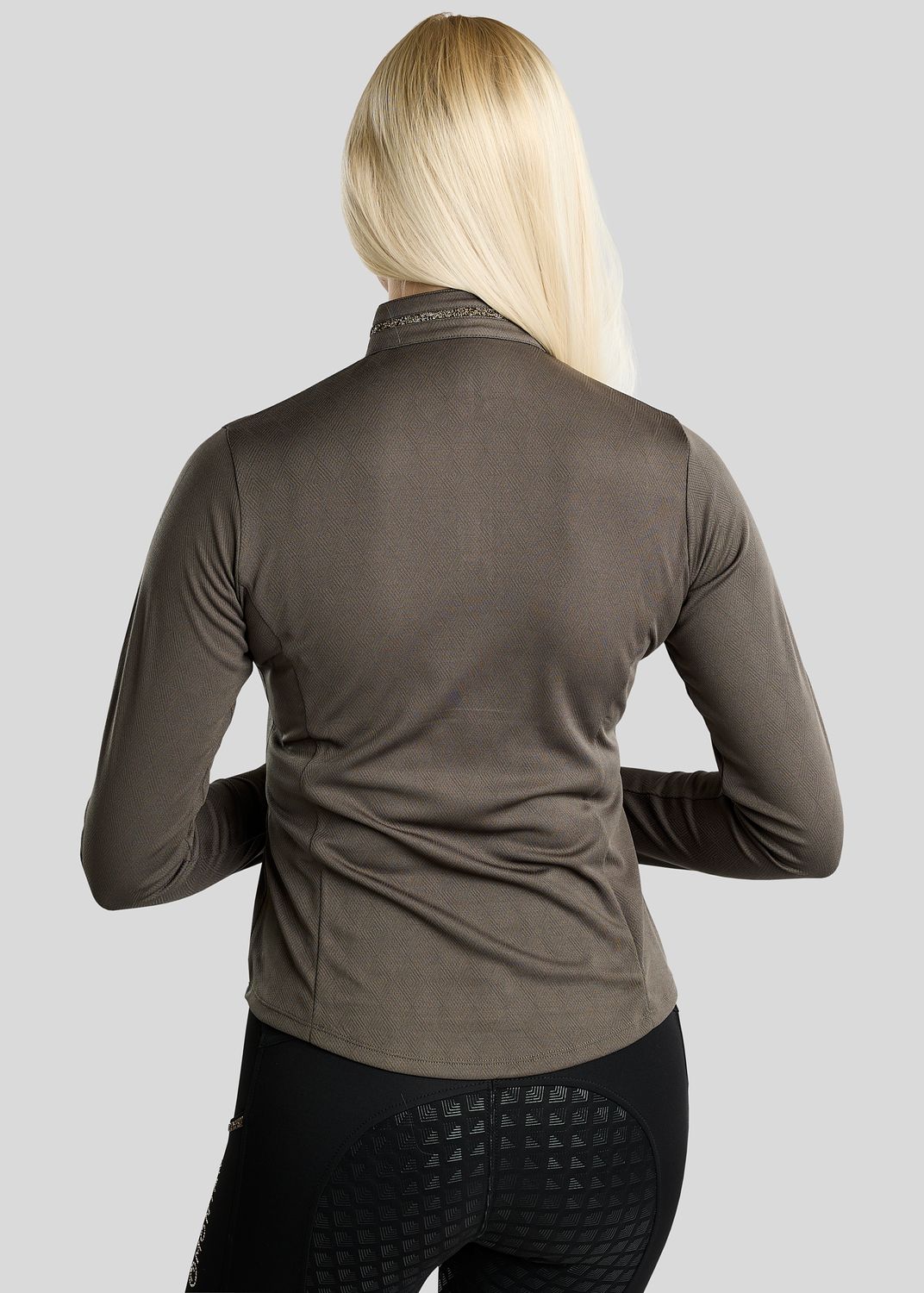 MoEkta Long Sleeved Jacquard Polo w. Golden Quartz Crystal Tape - Forest Green 