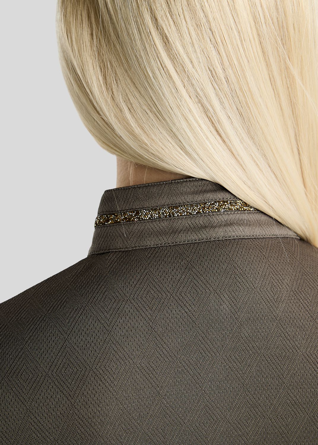 MoEkta Long Sleeved Jacquard Polo w. Golden Quartz Crystal Tape - Forest Green 
