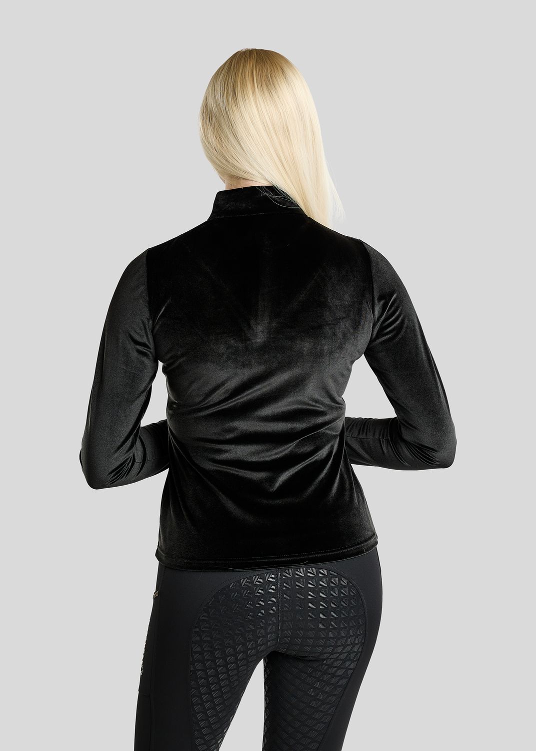 MoValerie Long Sleeved Velvet Polo w. Golden Quartz Crystals - Black 