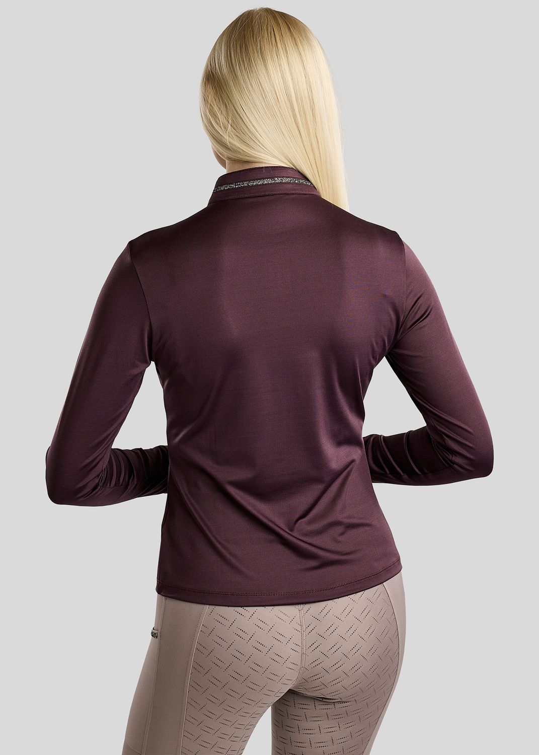 MoMaisy Long Sleeved Polo w. Gun Metal Crystal Tape and Crystal Logo - Fig 
