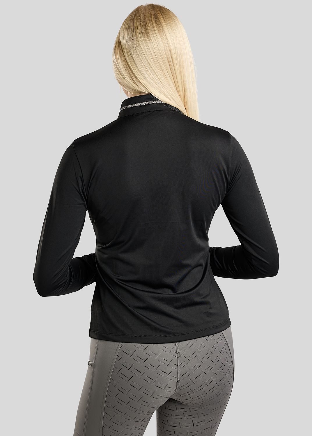 MoMaisy Long Sleeved Polo w. Gun Metal Crystal Tape and Crystal Logo - Black 