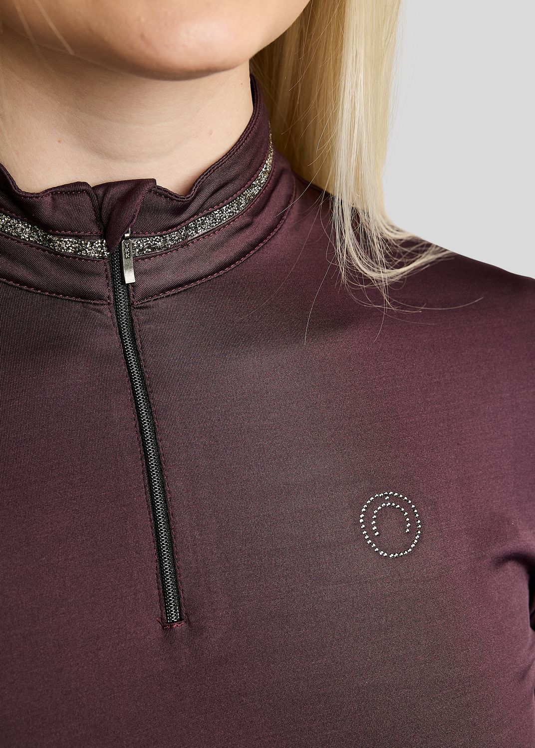 Fig MoMaisy SS Polo w. Gun Metal Crystal Tape in collar & Crystal logo