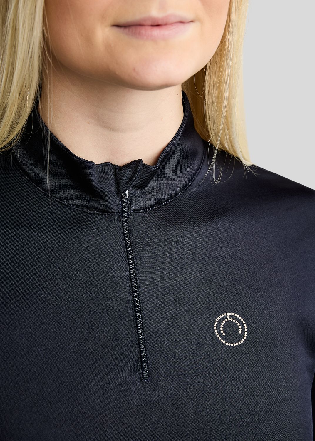 MoFair Long Sleeved Polo w. Gun Metal Logo Print - Navy 