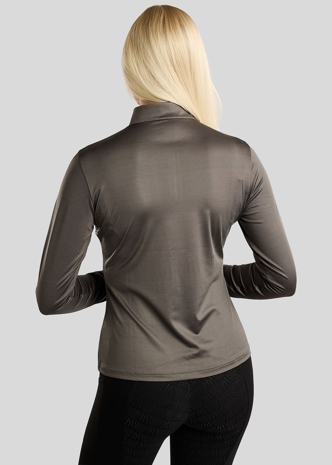 MoMegan Long Sleeved Polo w. Gun Metal Logo Print - Grey 