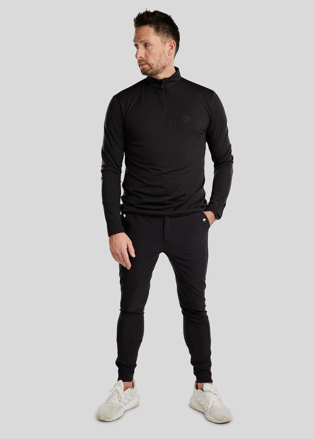 MoEric Langærmet Herre Børstet Polo m. Lynlås - Sort 