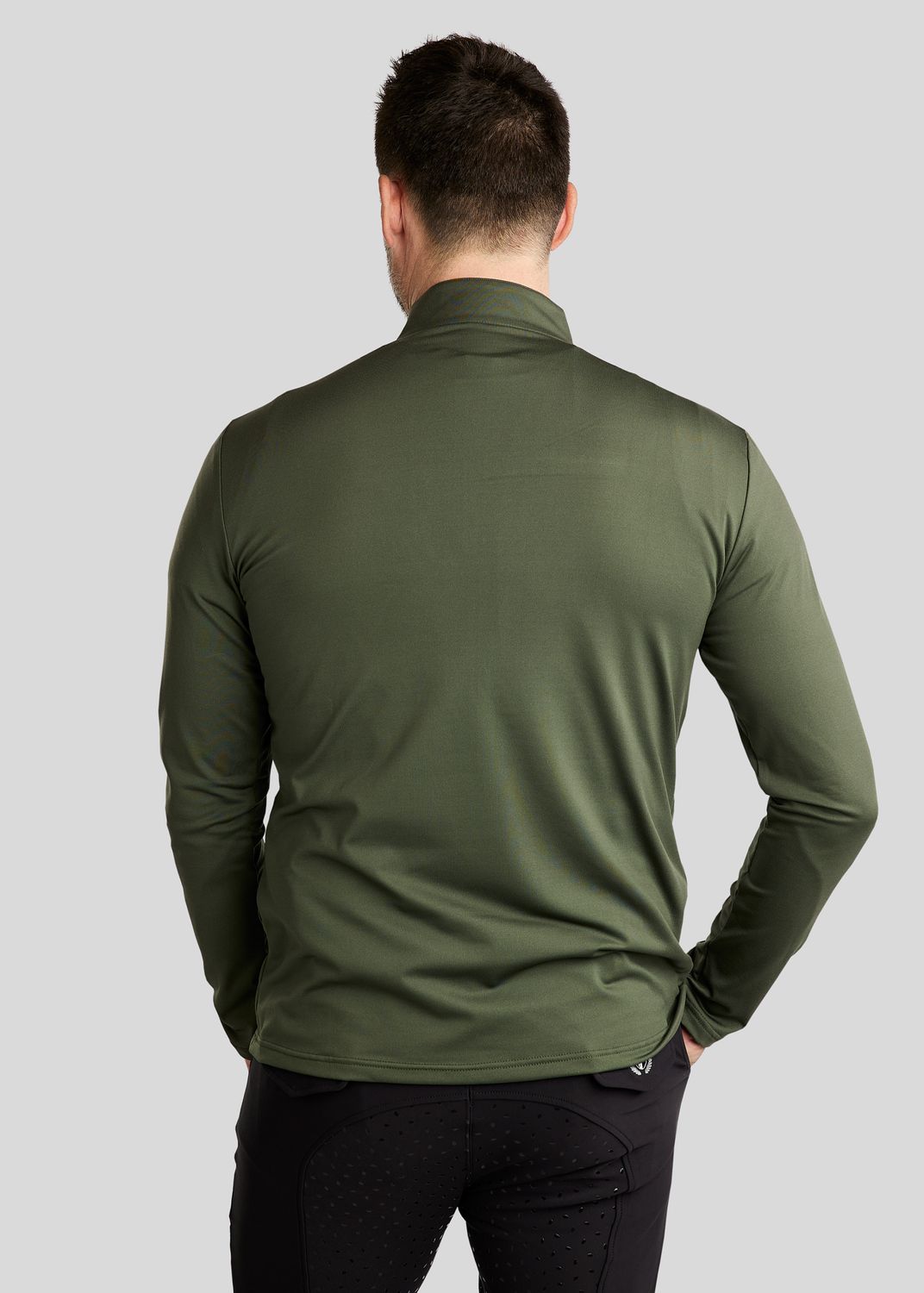 MoEric Langærmet Herre Børstet Polo m. Lynlås - Olive