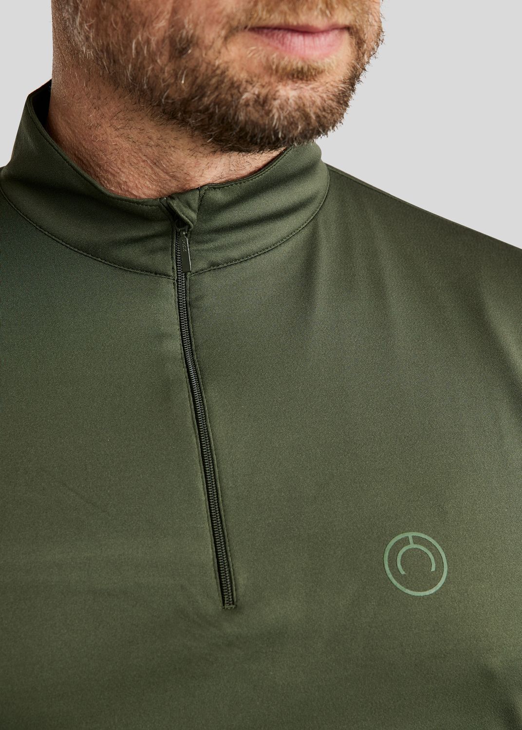 MoEric Langærmet Herre Børstet Polo m. Lynlås - Olive