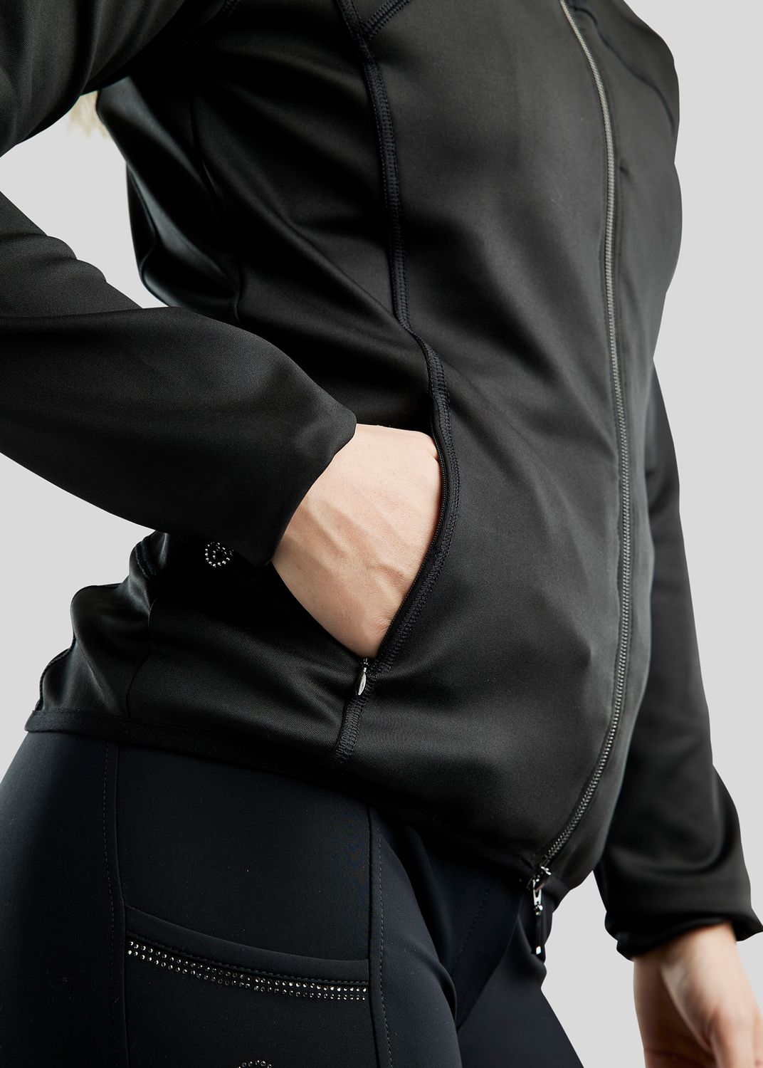 MoBlair Full Zip Softshell Gun Metal Crystal Logo Detachable Hood