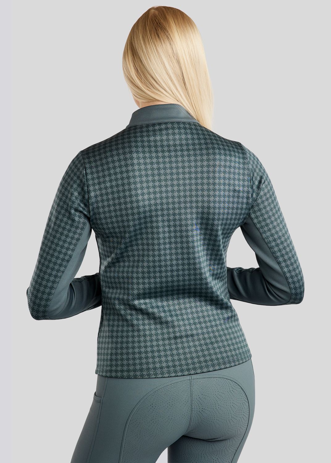 MoHannah Allover Printed Houndtooth Full Zip Jacket - Jade