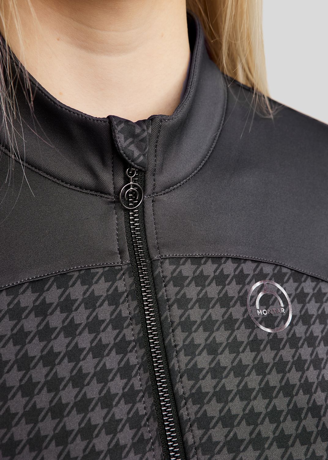 MoHannah Allover Printed Houndstooth Full Zip Jacket - Slate Grey