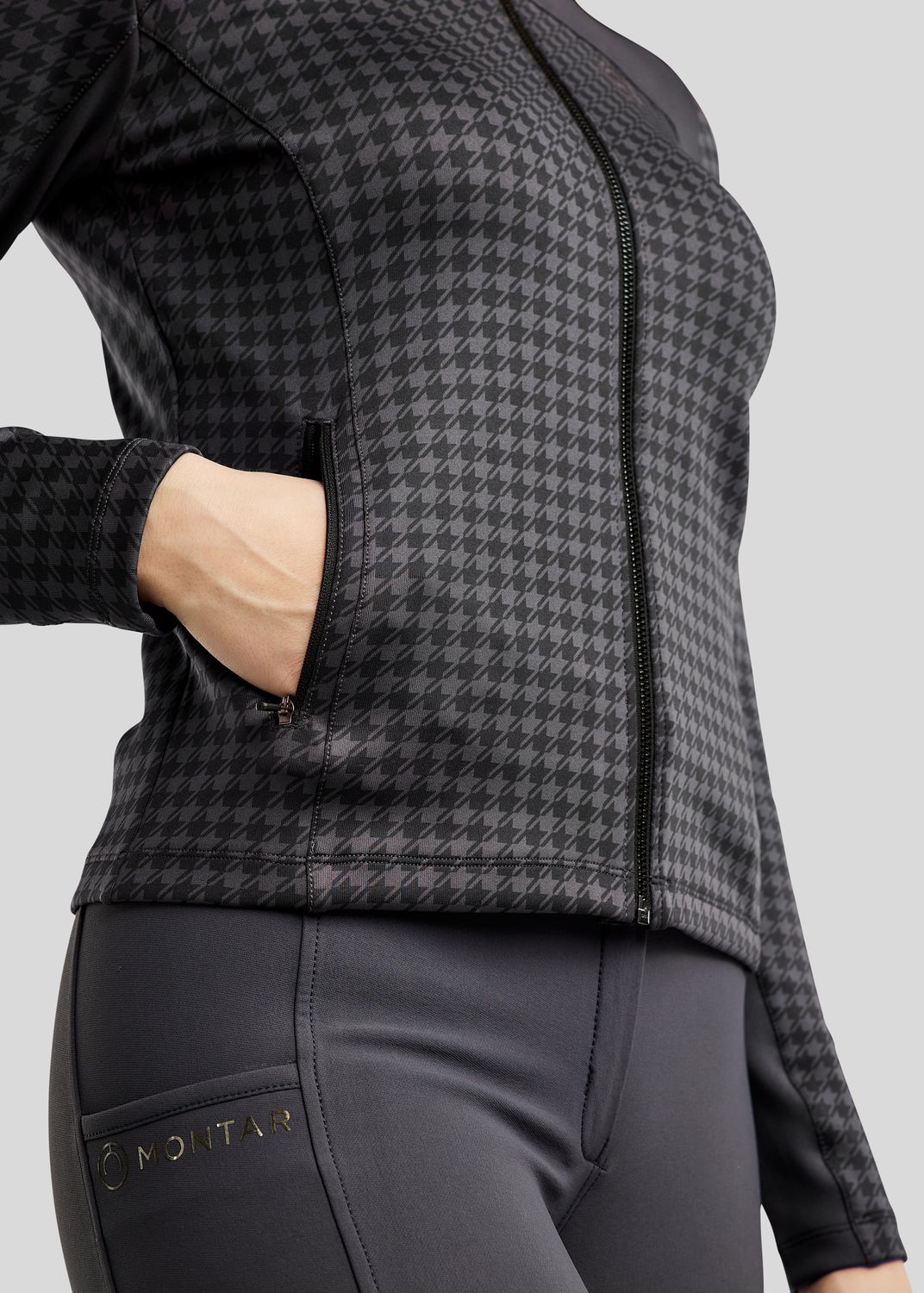 MoHannah Allover Printed Houndstooth Full Zip Jacket - Slate Grey