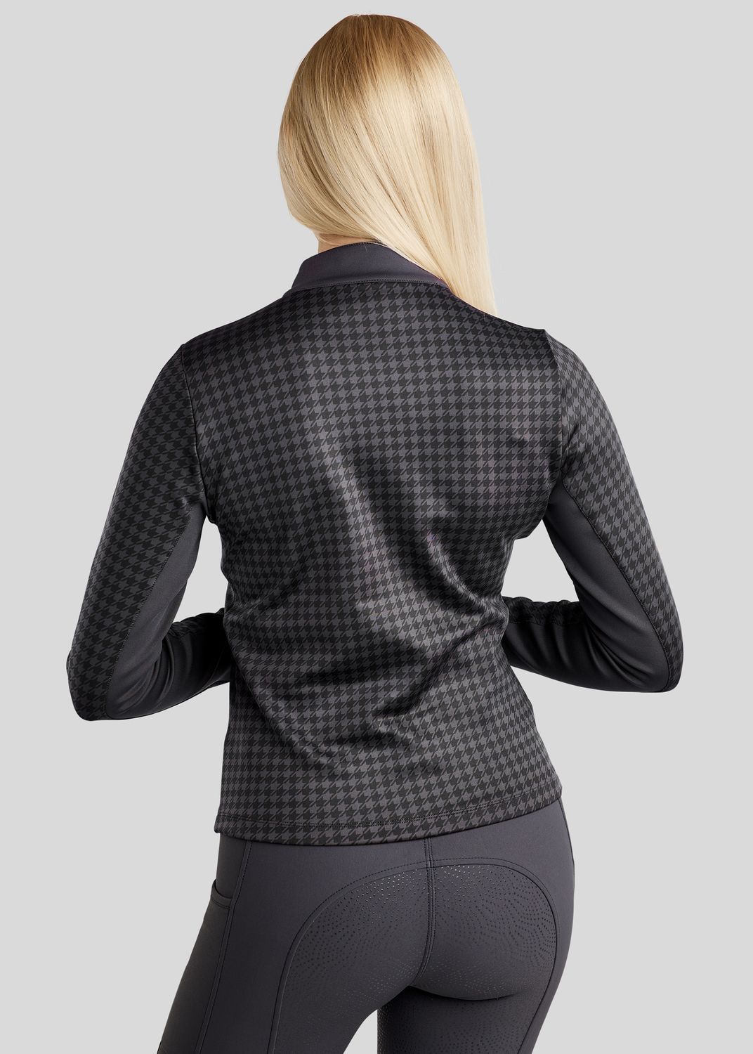 MoHannah Allover Printed Houndstooth Full Zip Jacket - Slate Grey