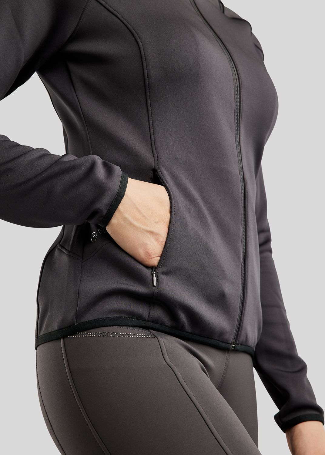 MoPearl Jacket w. Pintucks and Gun Metal Crystals - Slate Grey