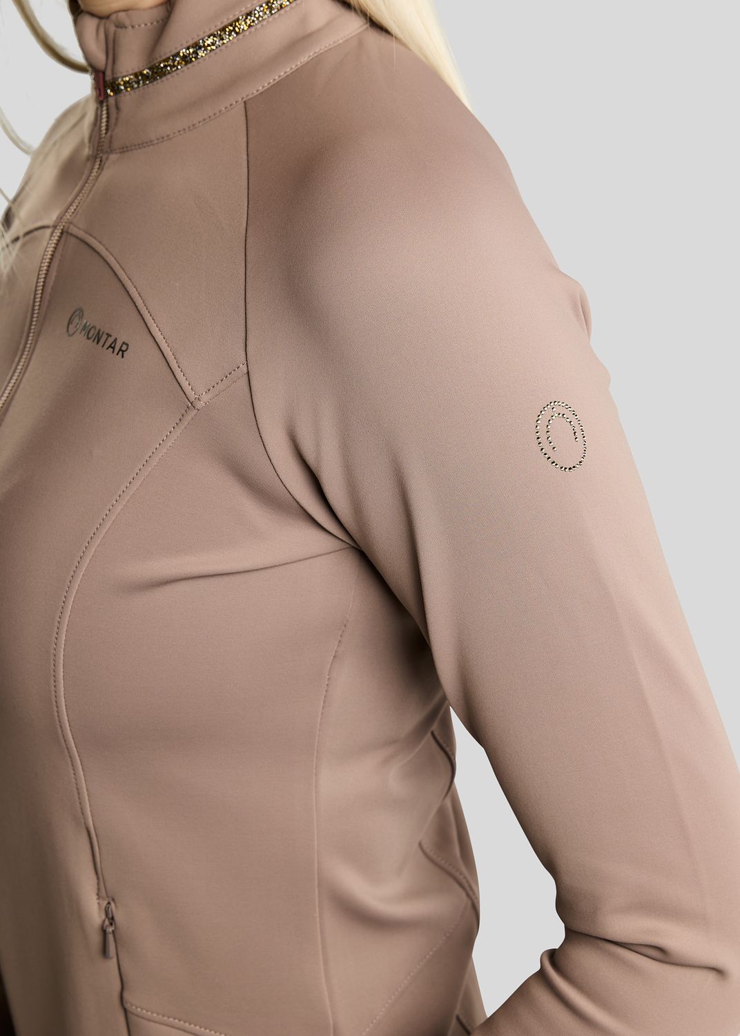 MoVeronica Full Zip Jacket w. Golden Quartz Crystal Tape and Crystals - Nougat Brown 