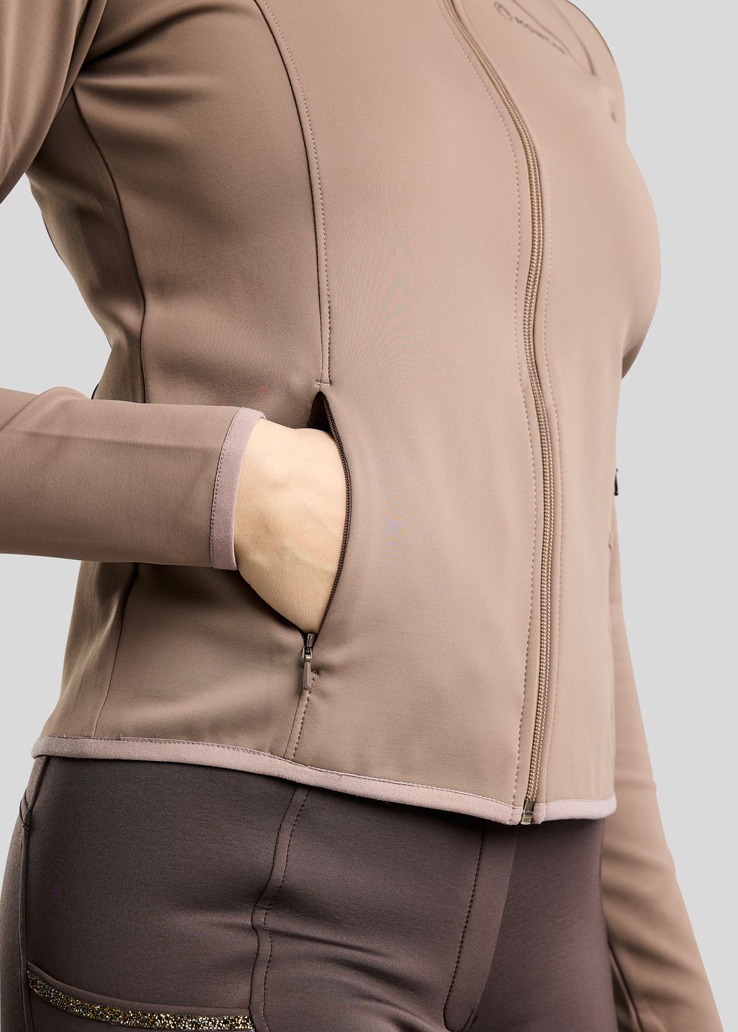 MoVeronica Full Zip Jacket w. Golden Quartz Crystal Tape and Crystals - Nougat Brown 