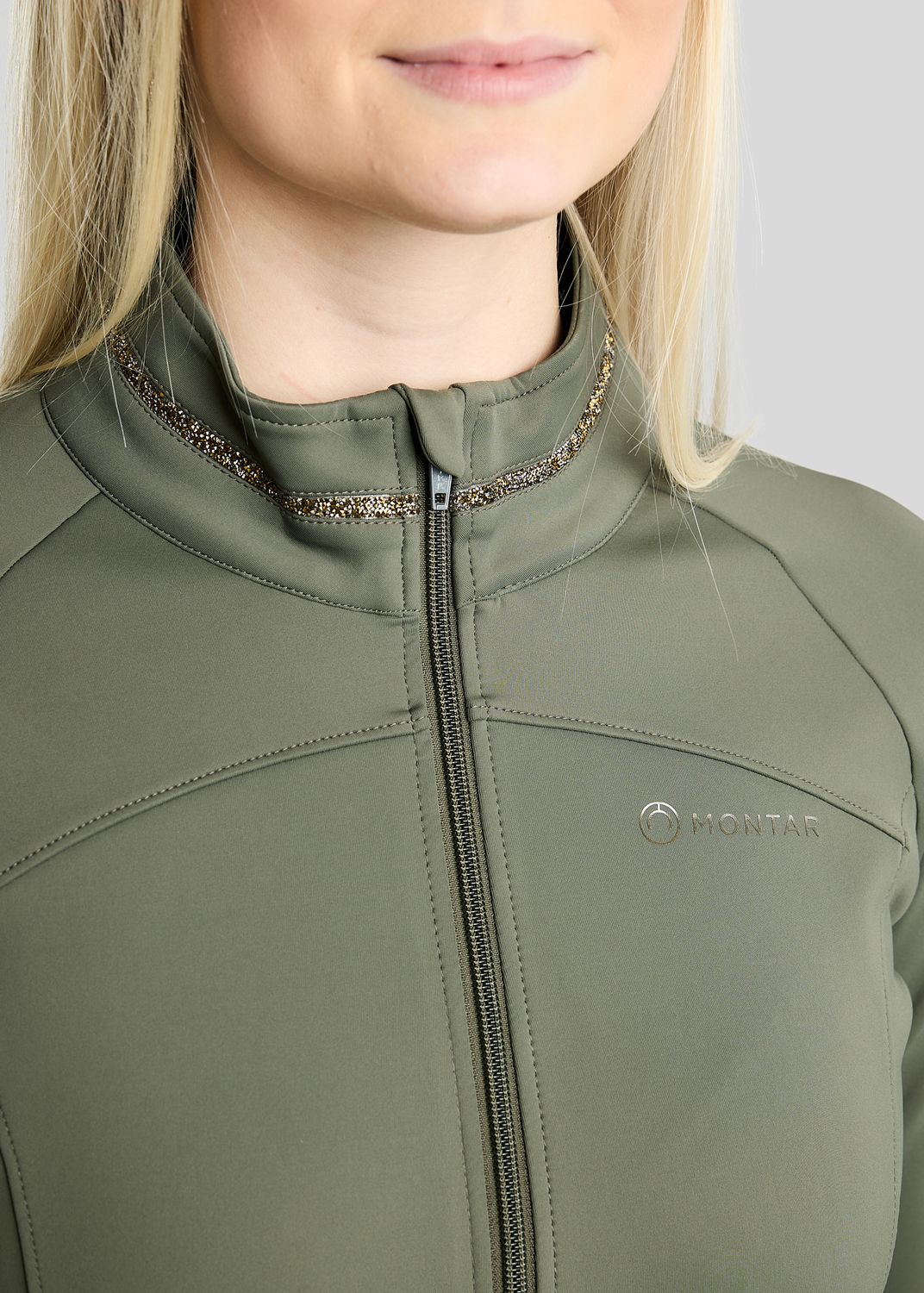 MoVeronica Full Zip Jacket w. Golden Quartz Crystal Tape and Crystals - Forest Green 