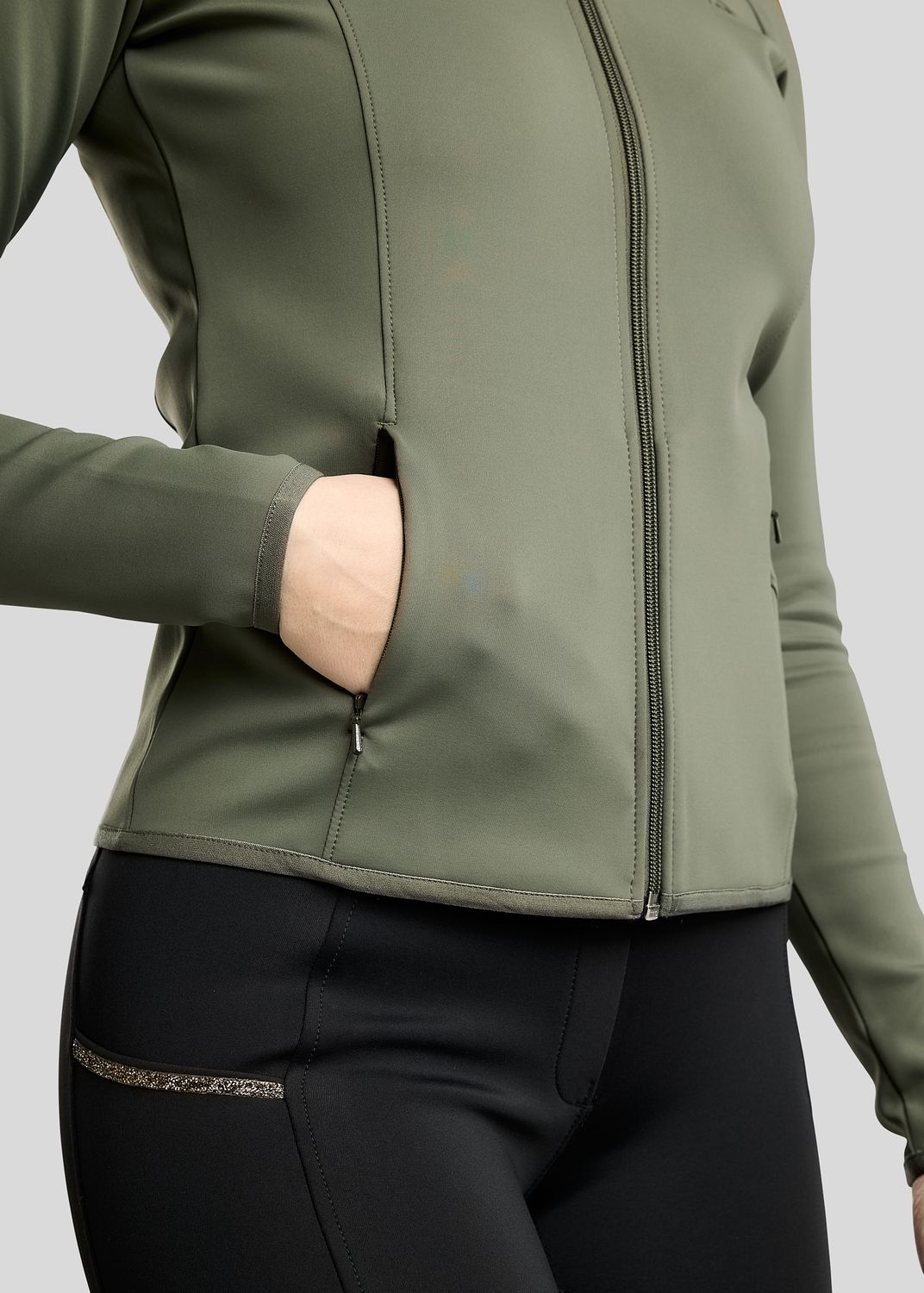 MoVeronica Full Zip Jacket w. Golden Quartz Crystal Tape and Crystals - Forest Green 