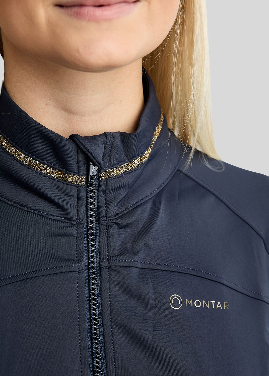 MoVeronica Full Zip Jacket w. Golden Quartz Crystal Tape and Crystals - Navy 