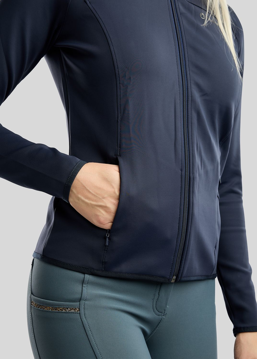 MoVeronica Full Zip Jacket w. Golden Quartz Crystal Tape and Crystals - Navy 