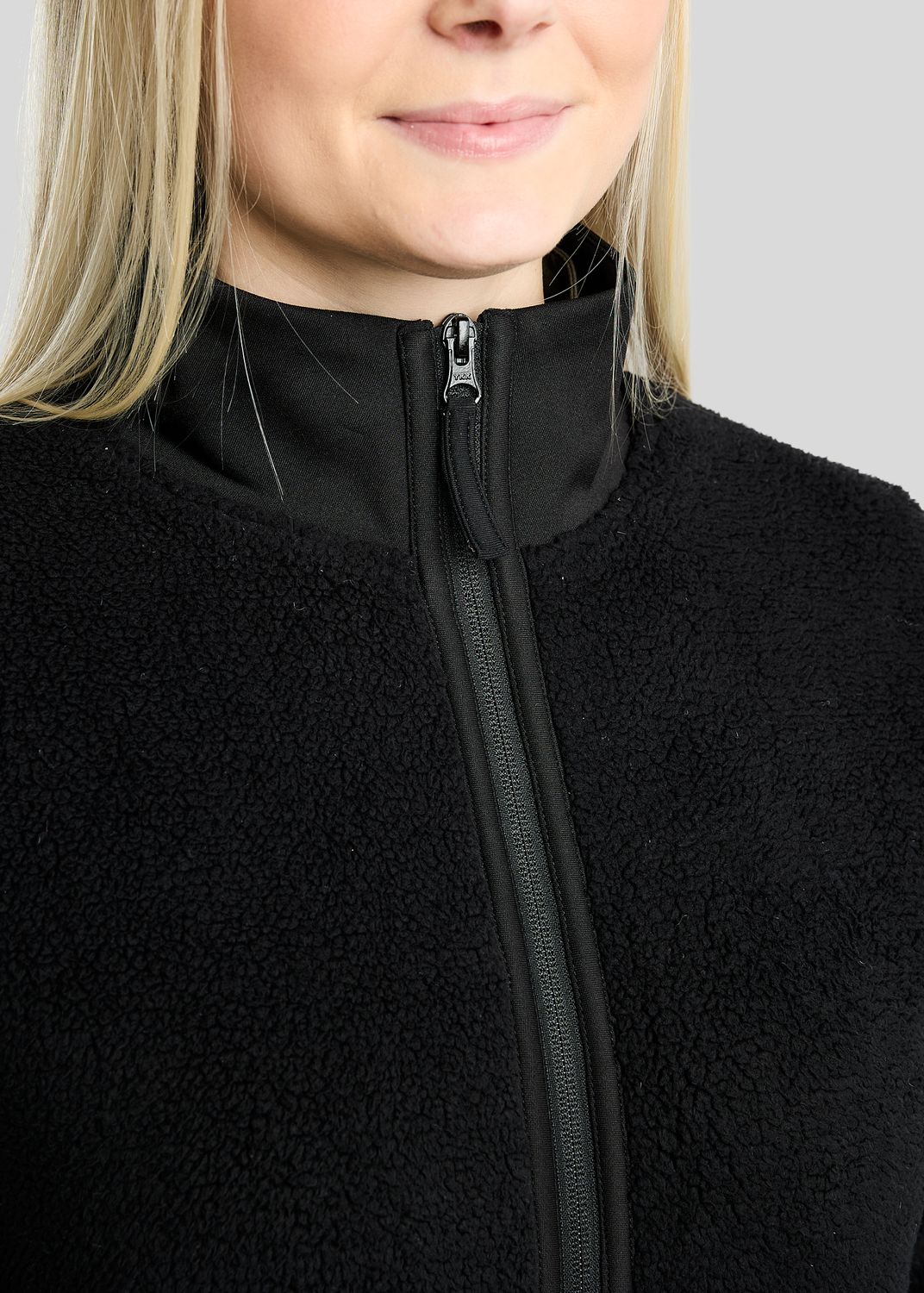 MoEbba Teddy Pile Full Zip Jacket w. Golden Quartz Crystal Tape - Black 