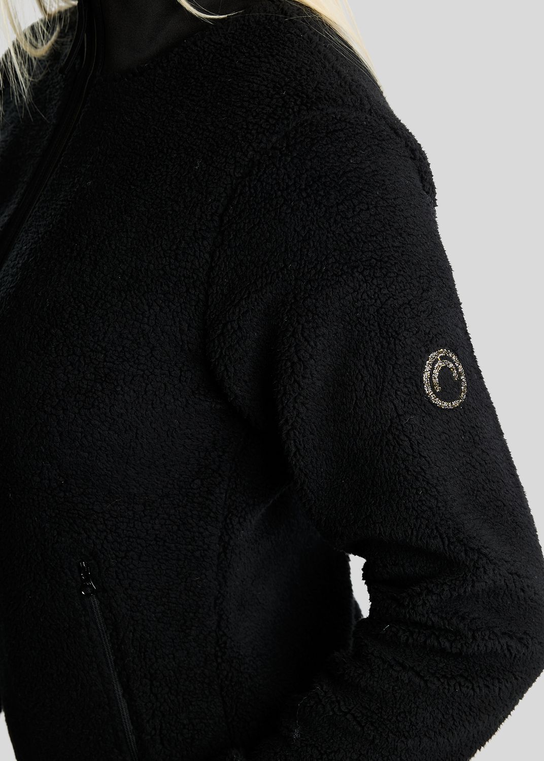 MoEbba Teddy Pile Full Zip Jacket w. Golden Quartz Crystal Tape - Black 